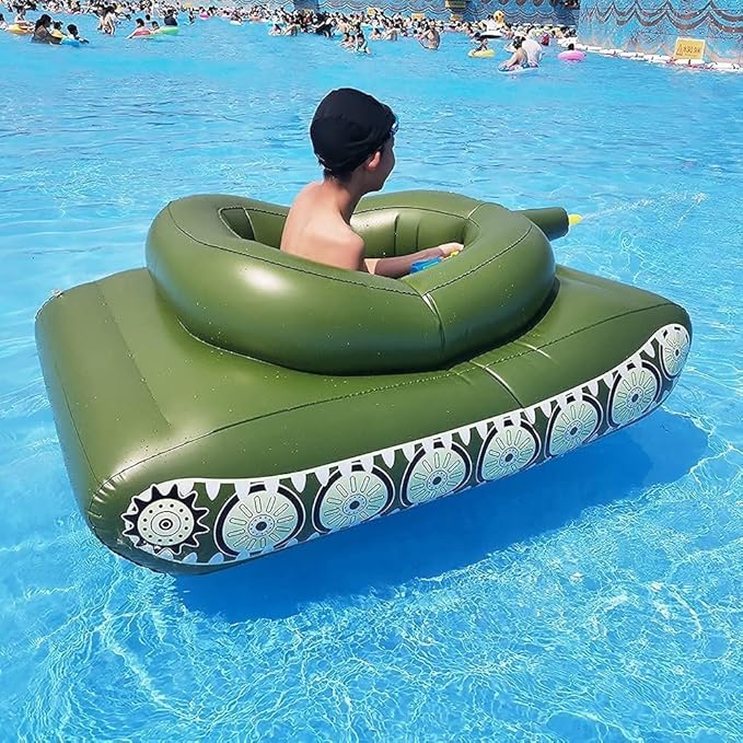 Inflatable Ship Float with Water Gun – Fun Tank-Shaped Ride-On Floaties for Kids and Adults for Summer Pool Parties