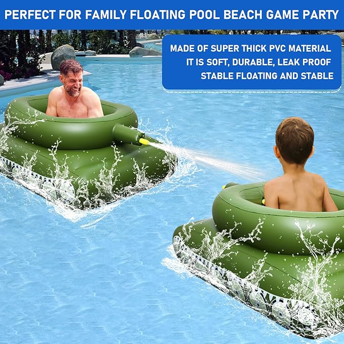 Inflatable Ship Float with Water Gun – Fun Tank-Shaped Ride-On Floaties for Kids and Adults for Summer Pool Parties