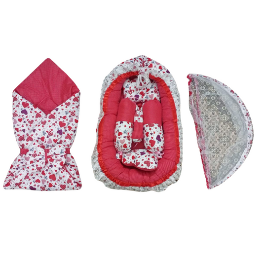 Baby Carry Nest with Mosquito Net Red 9 Pcs Set