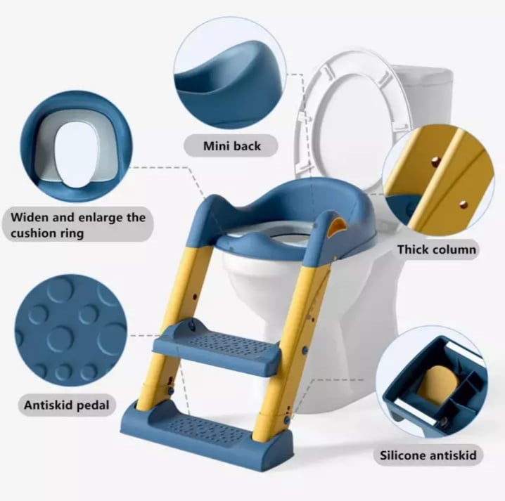 Potty Training Toilet Seat with Step Stool Ladder Blue and Yellow