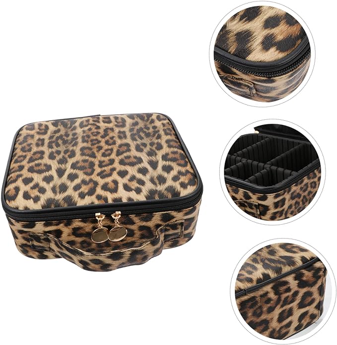 Travel Makeup Train Case Makeup Cosmetic Case Organizer with Adjustable Dividers (Leopard)