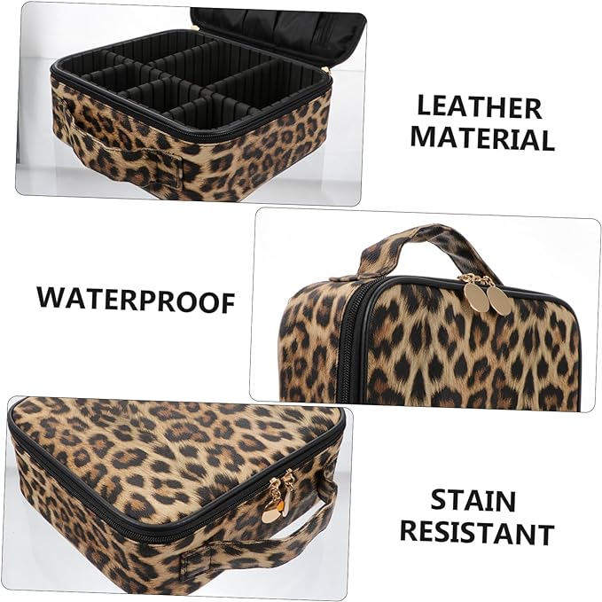 Travel Makeup Train Case Makeup Cosmetic Case Organizer with Adjustable Dividers (Leopard)