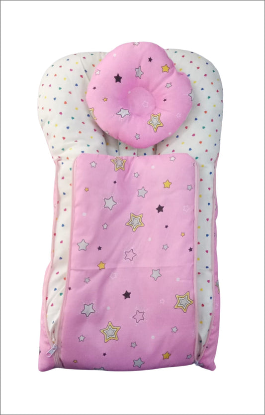 Baby Carry Nest with Mosquito Net Pink with Pillow